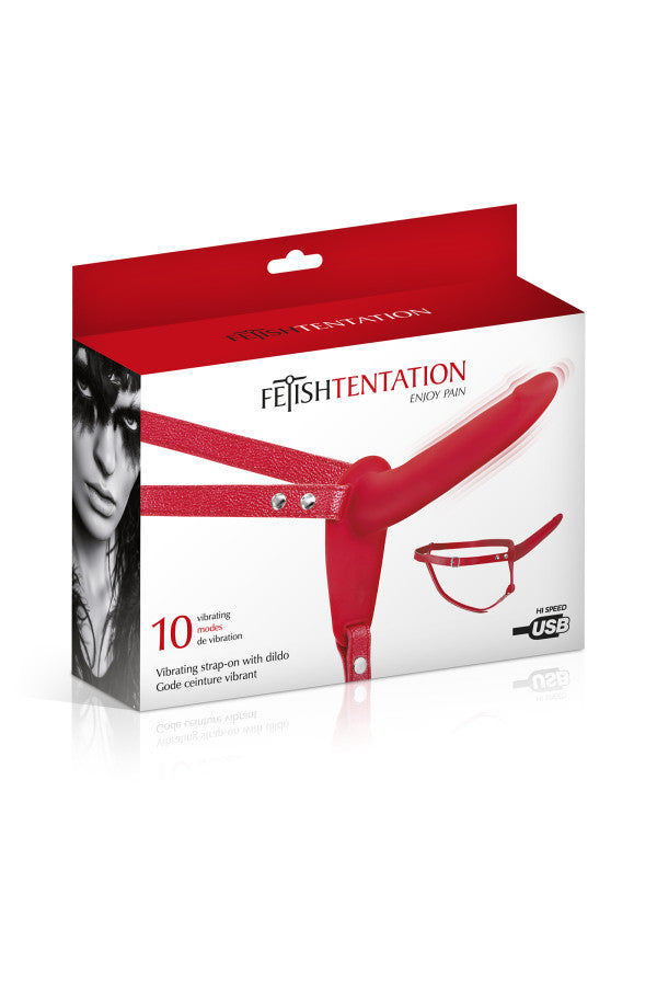 Fetish Tentation - Strap-On Harness Vibrante 15'5 cm - Rosso