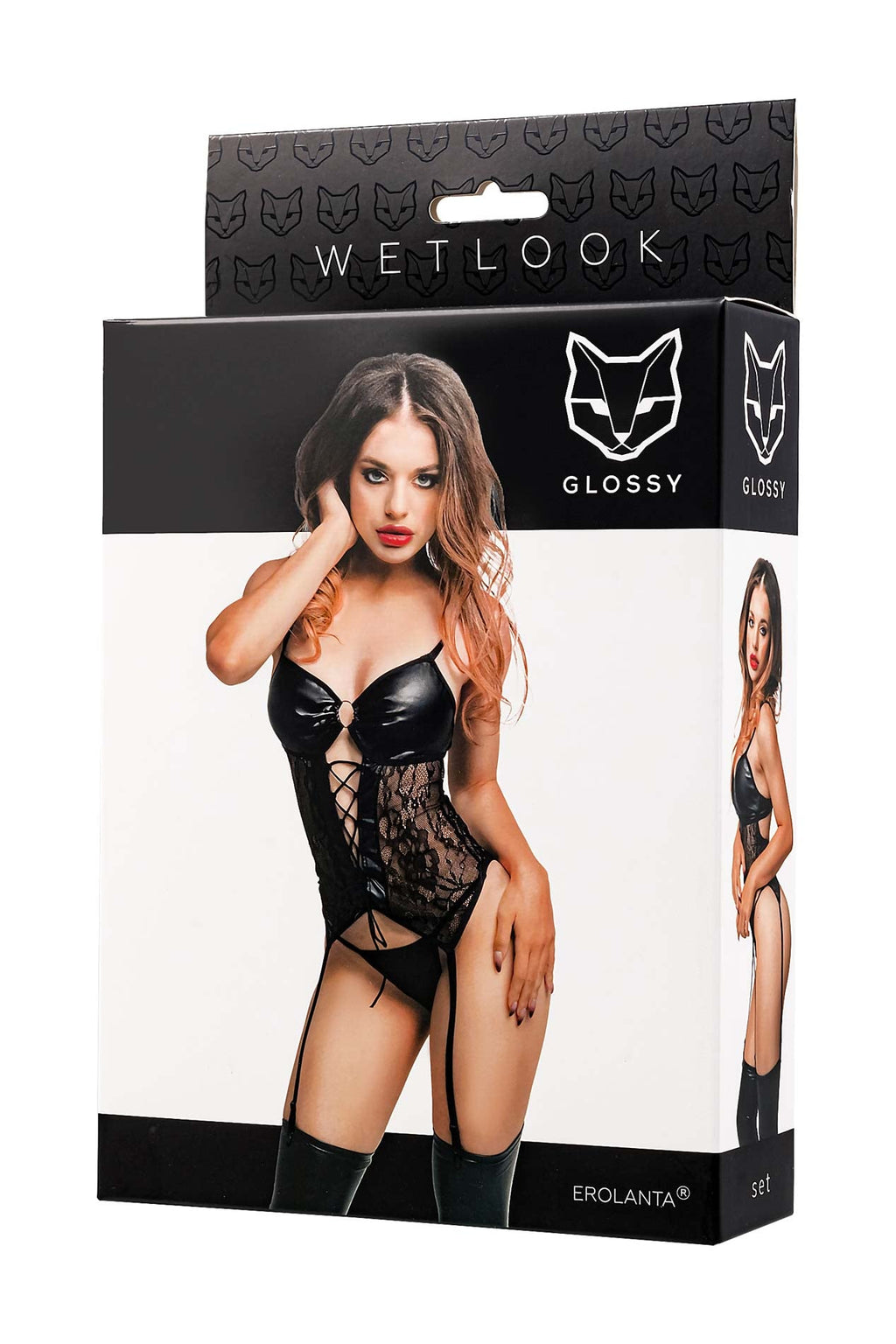 Glossy - Top in Pizzo e Ecopelle con Reggicalze + Mutande - Miriam