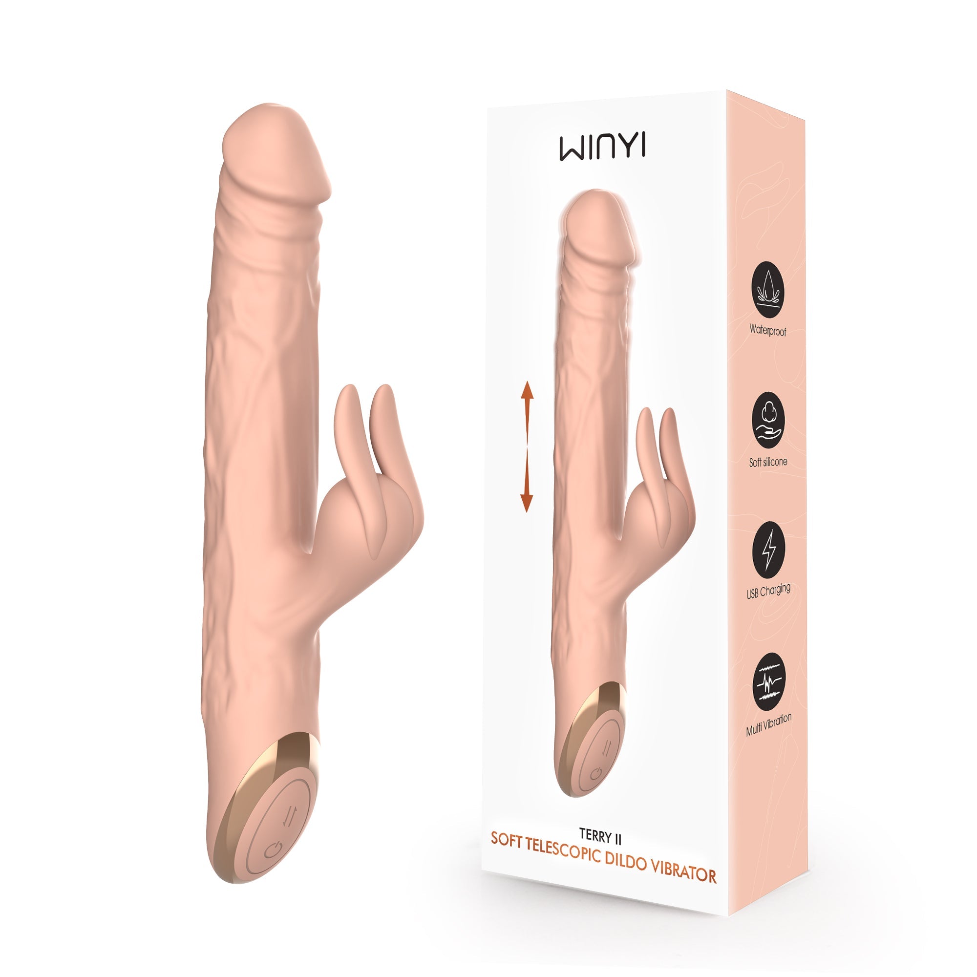 Winyi - Vibratore Rabbit  & Thrusting Realistico Soft Touch - Terry II - Color Carne