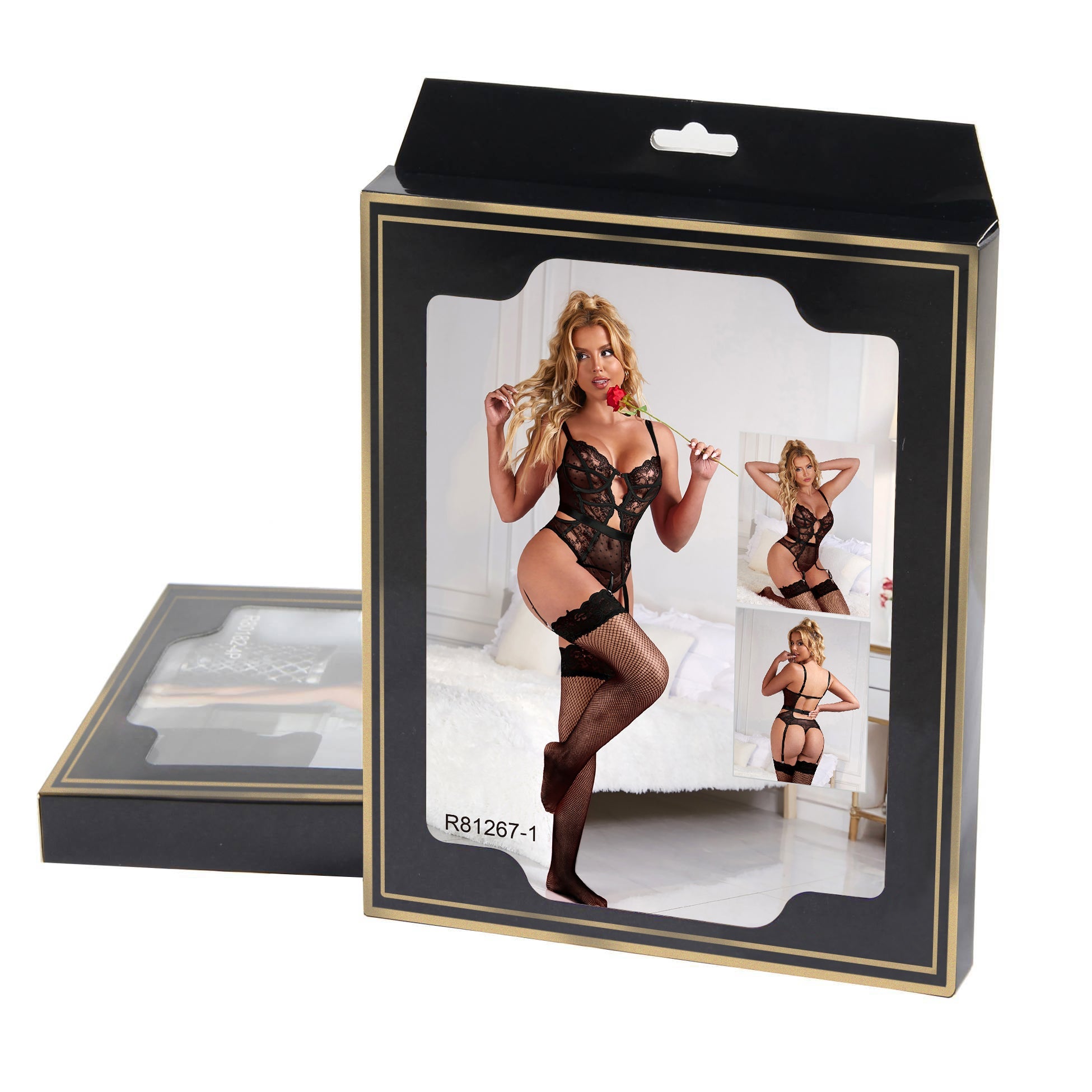 Oh Yeah - Body in Pizzo con Reggicalze Incorporato - Nero