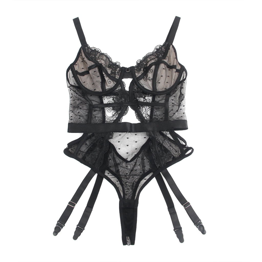 Oh Yeah - Body in Pizzo con Reggicalze Incorporato - Nero
