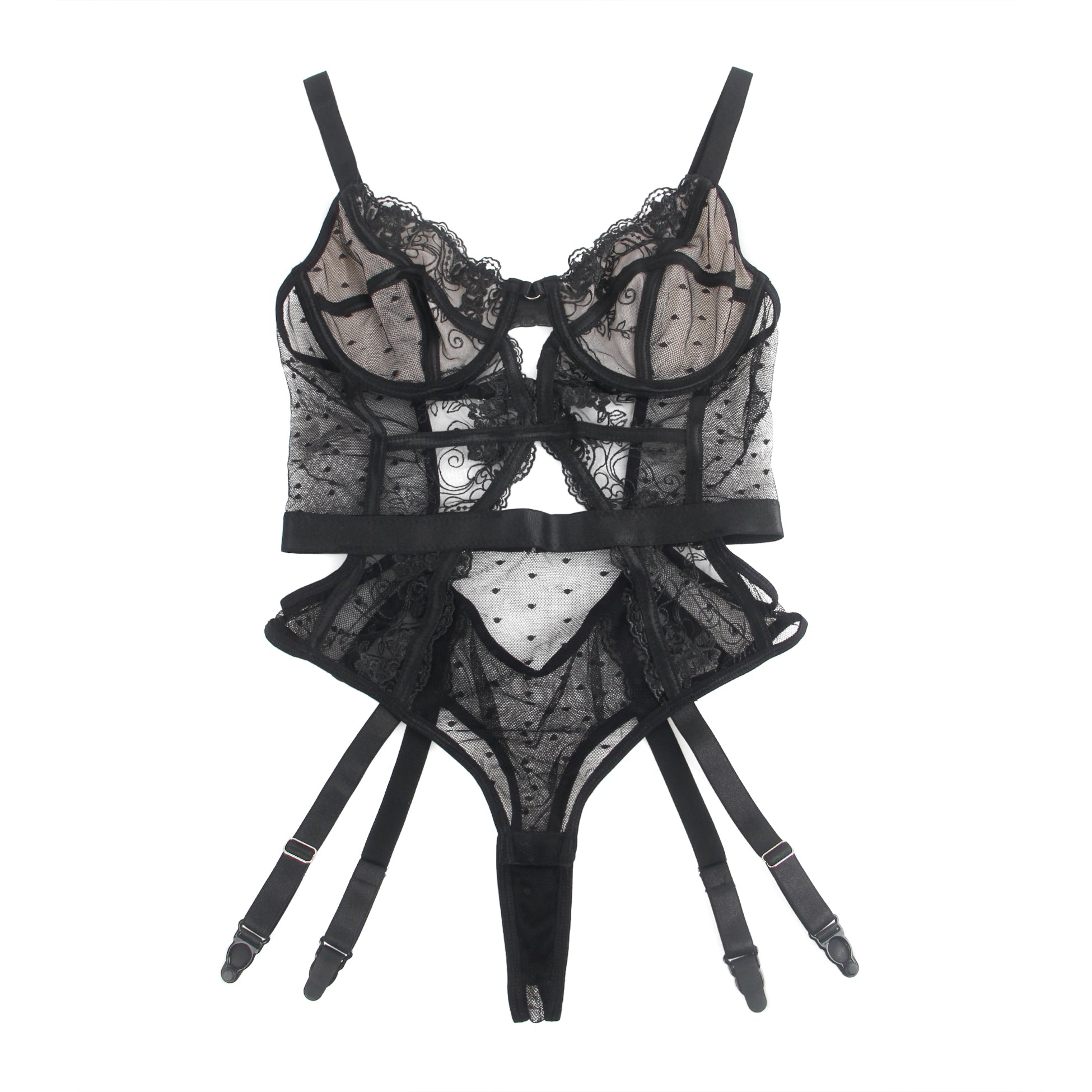 Oh Yeah - Body in Pizzo con Reggicalze Incorporato - Nero