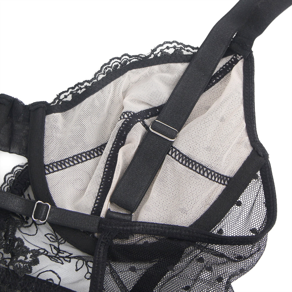 Oh Yeah - Body in Pizzo con Reggicalze Incorporato - Nero