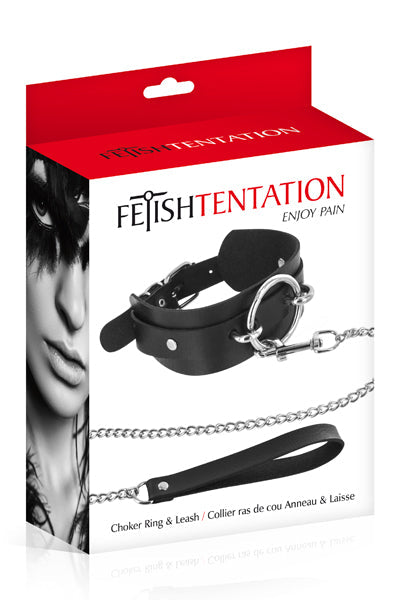Fetish Tentation - Collare Regolabile con Anello e Guinzaglio - Nero