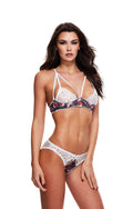 Completo reggiseno grigio con motivo floreale e pizzo