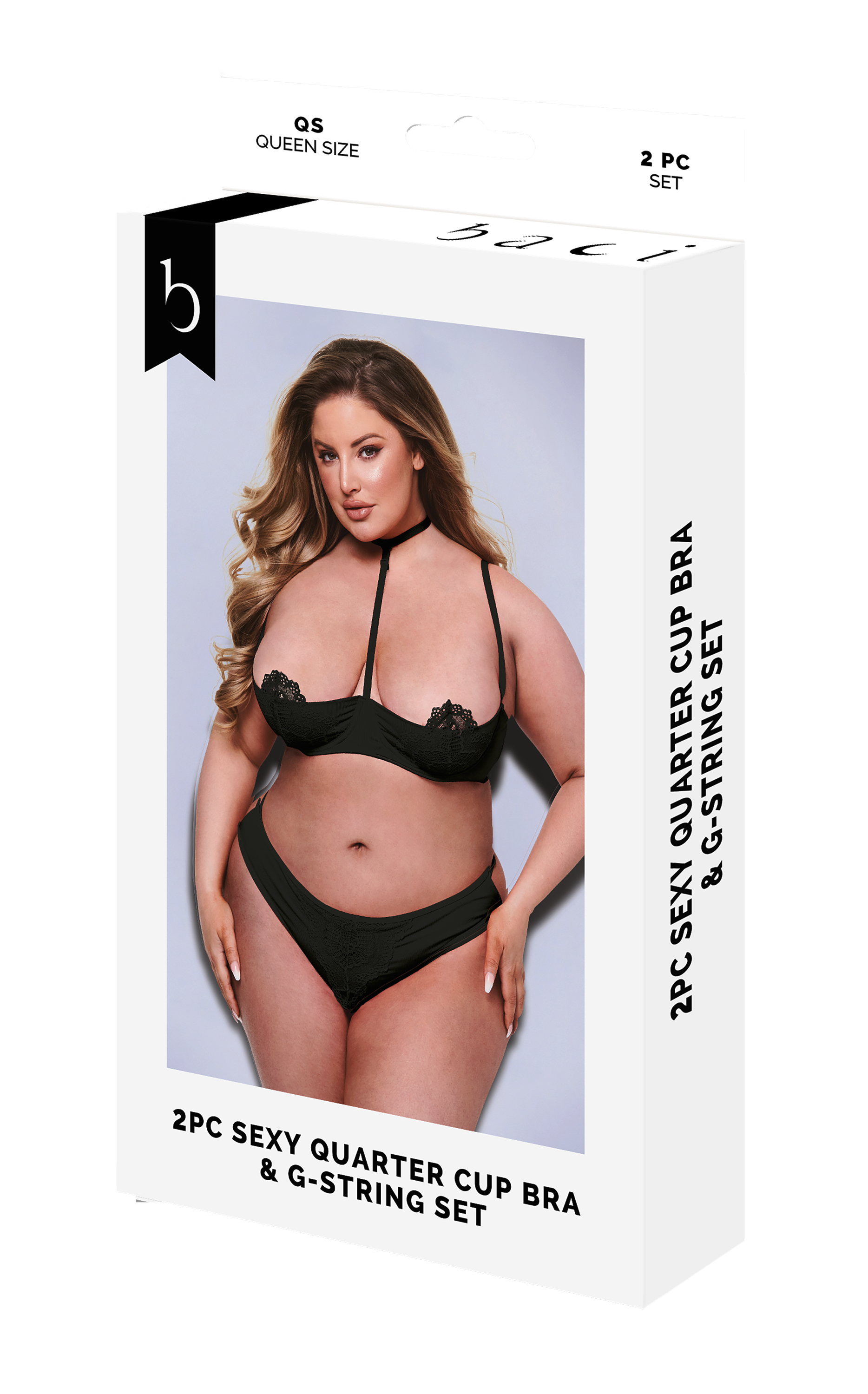 BACI 2 PEZZI REGGISENO E PERIZOMA SEXY A QUARTO DI COPPA NERO, QS