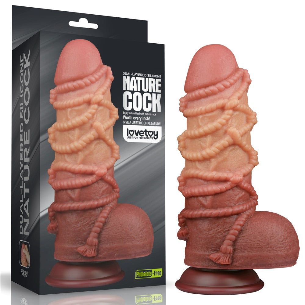 Pene in silicone platino a doppio strato da 9,5'' con corda_B15O50_3