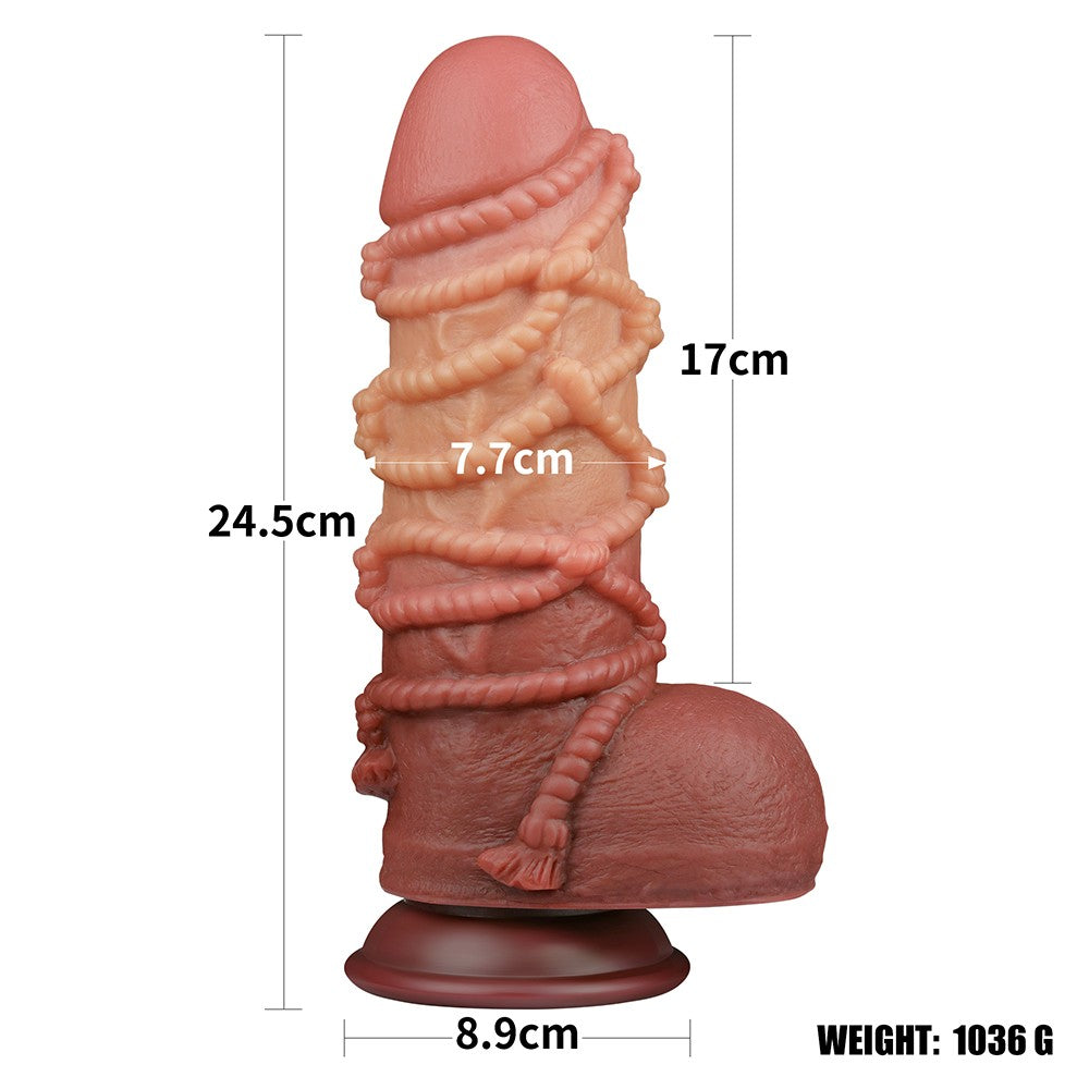 Pene in silicone platino a doppio strato da 9,5'' con corda_B15O50_3