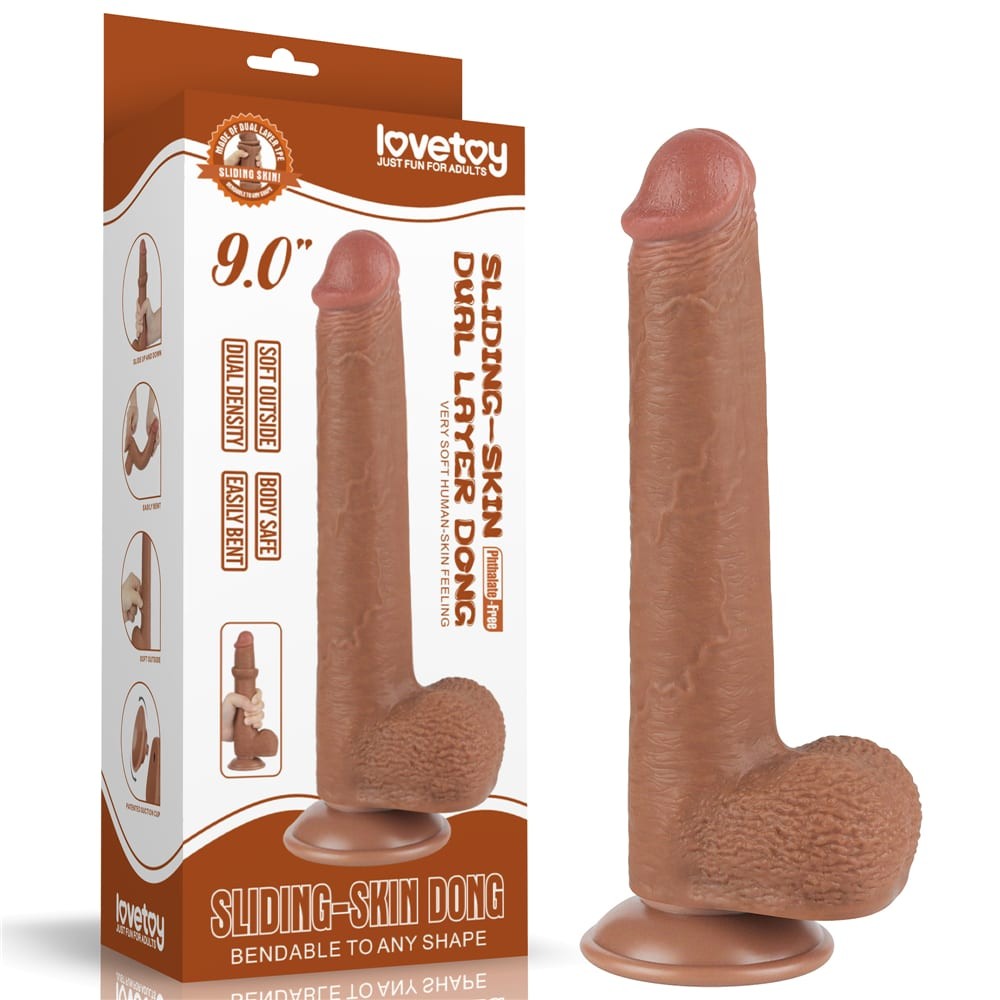 Dildo doppio strato scorrevole da 9'' marrone_B15O50_3