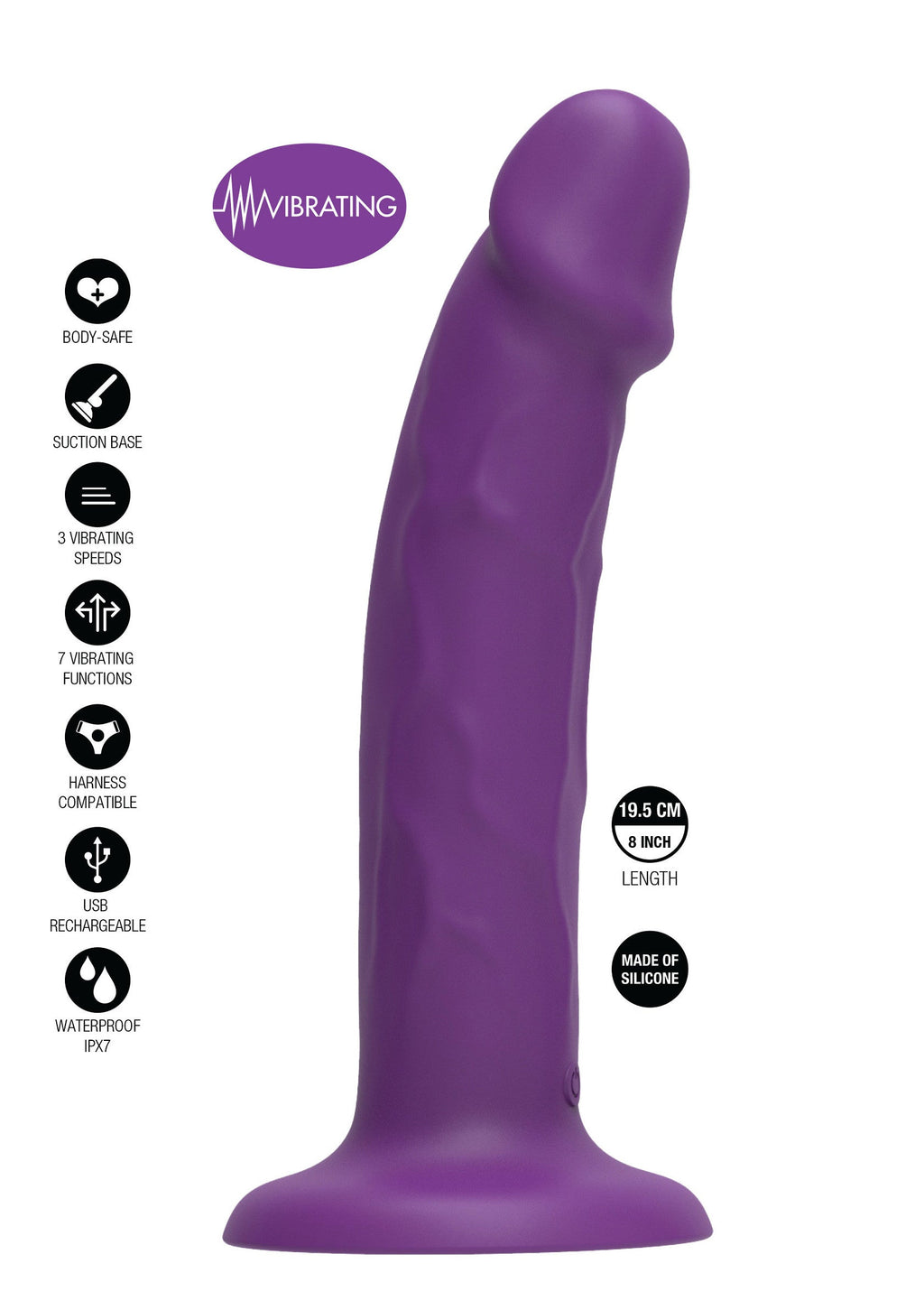 Imbracatura Dong Vibrante Silicone 19,5 cm viola
