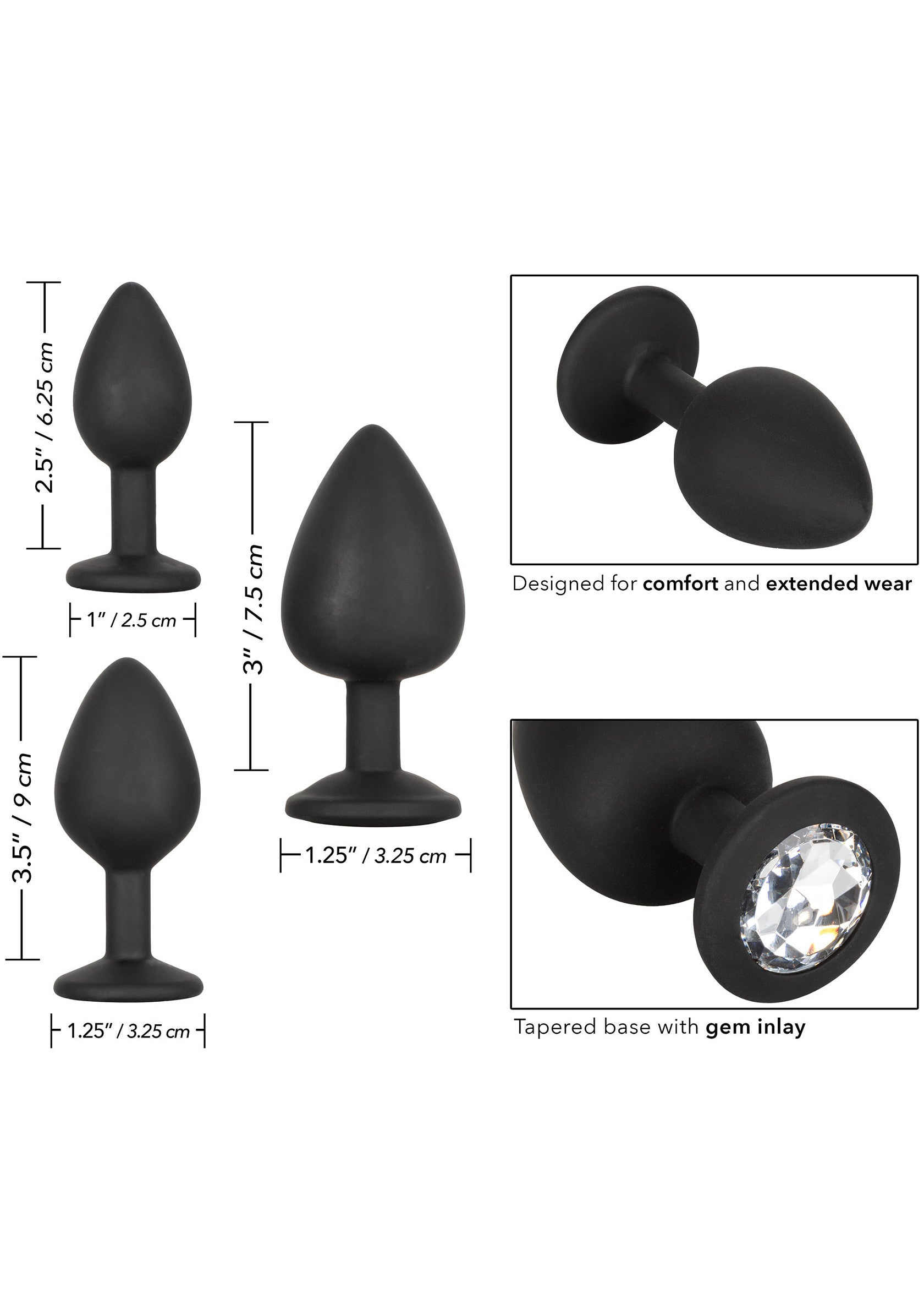 Kit anale in silicone con gemme nere