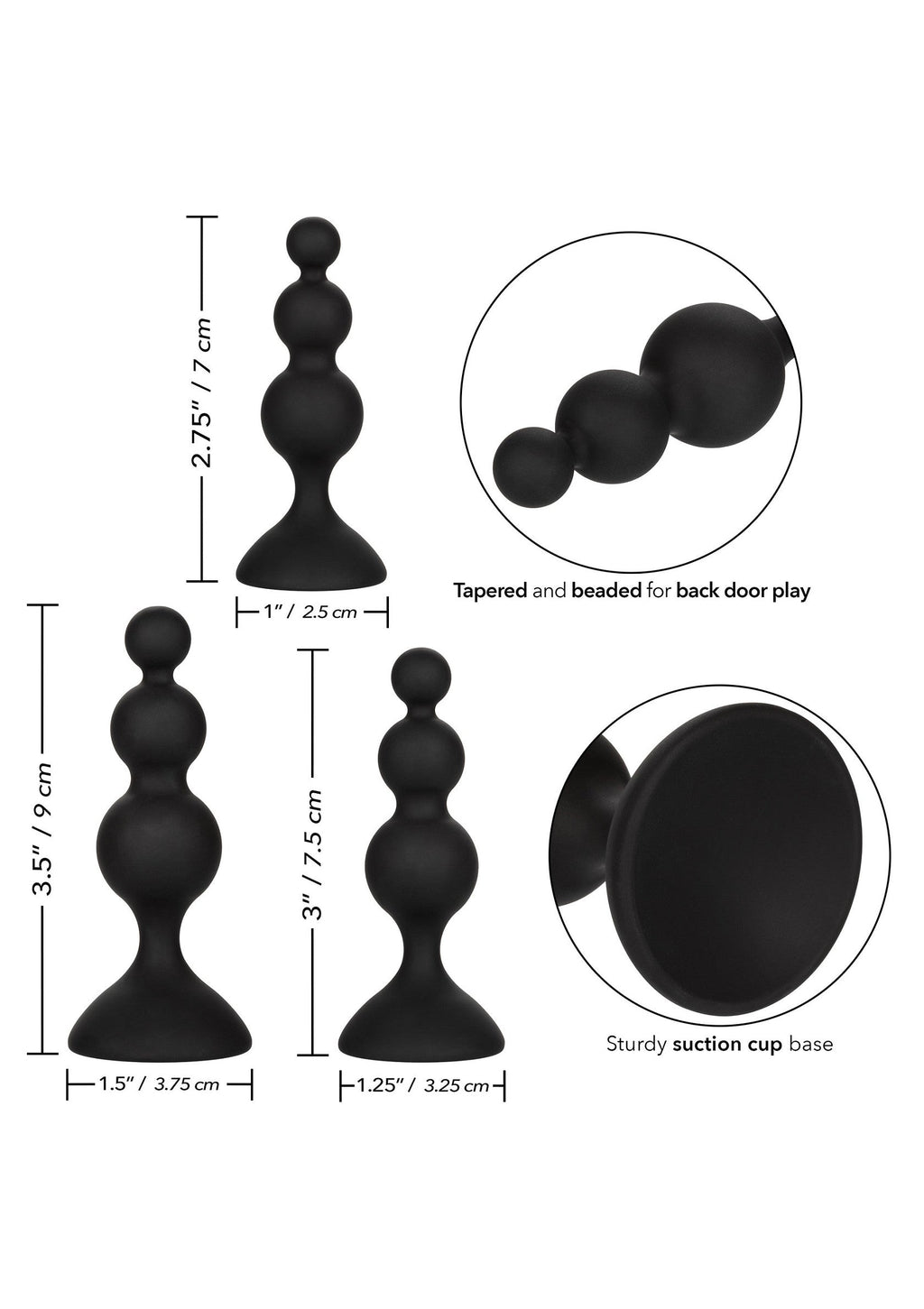 Kit anale con perline in silicone nero
