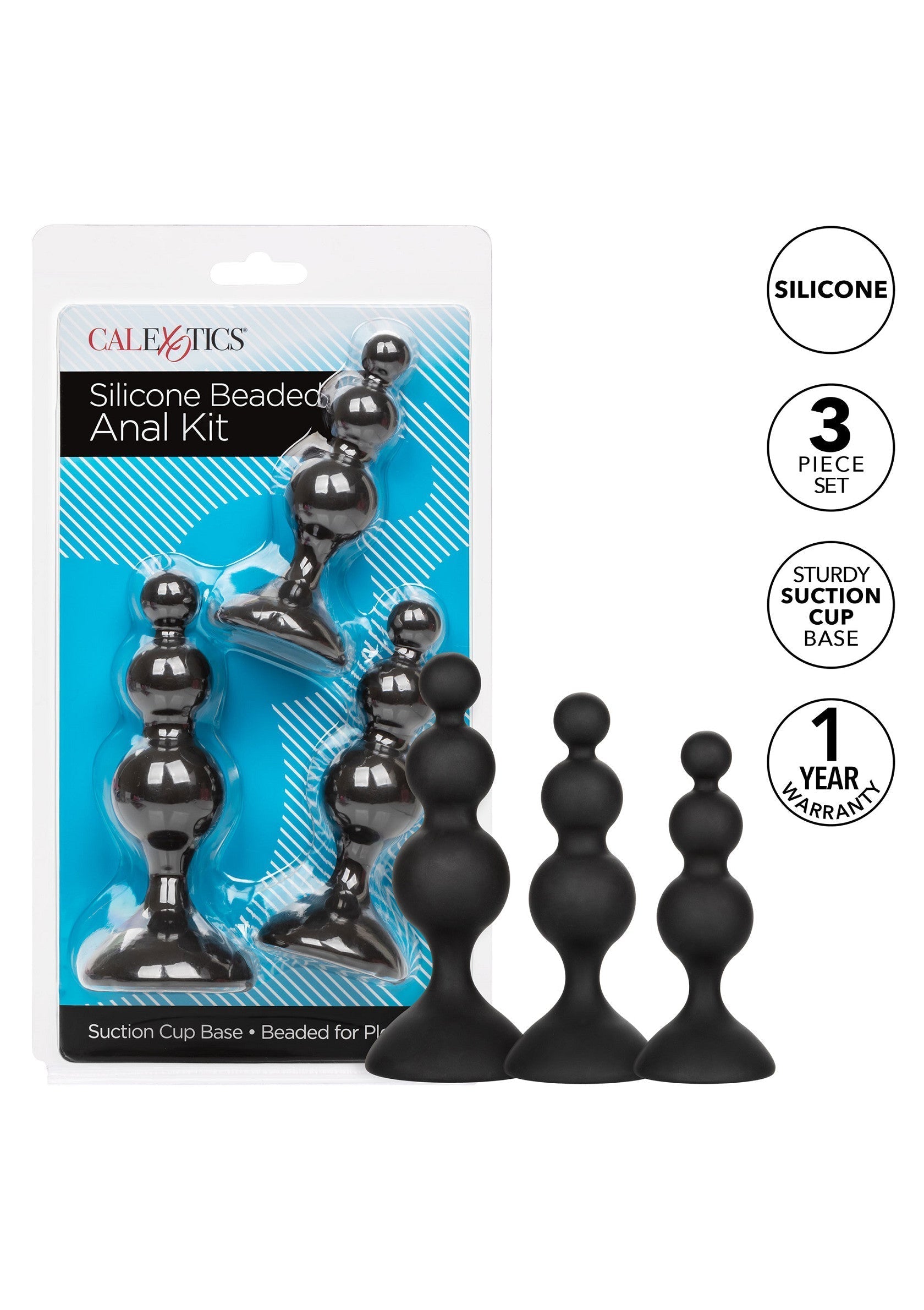 Kit anale con perline in silicone nero