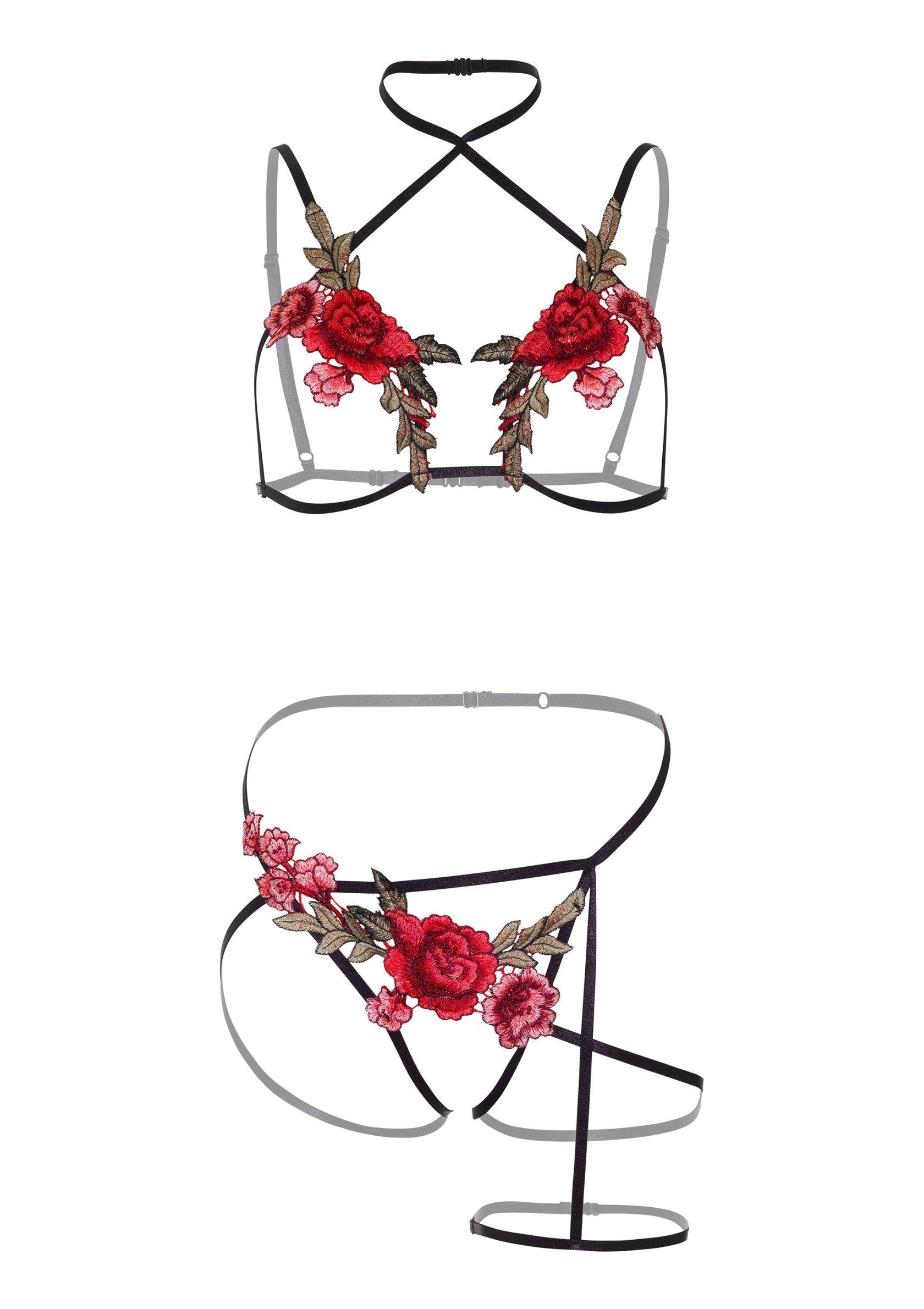 Reggiseno e slip senza cavallo Roses neri