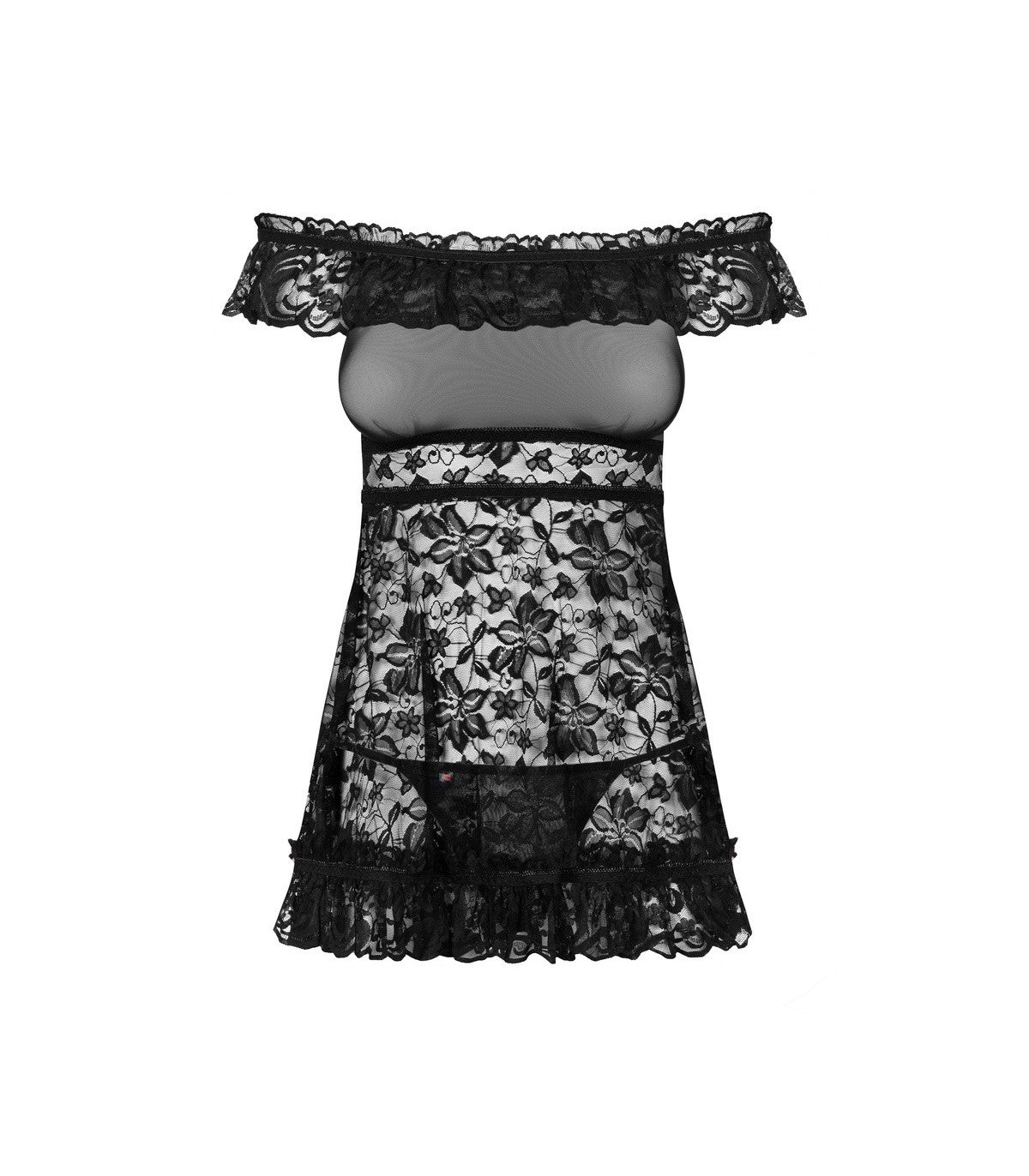 CAMICIA E PERIZOMA A FIORI NERA L/XL
