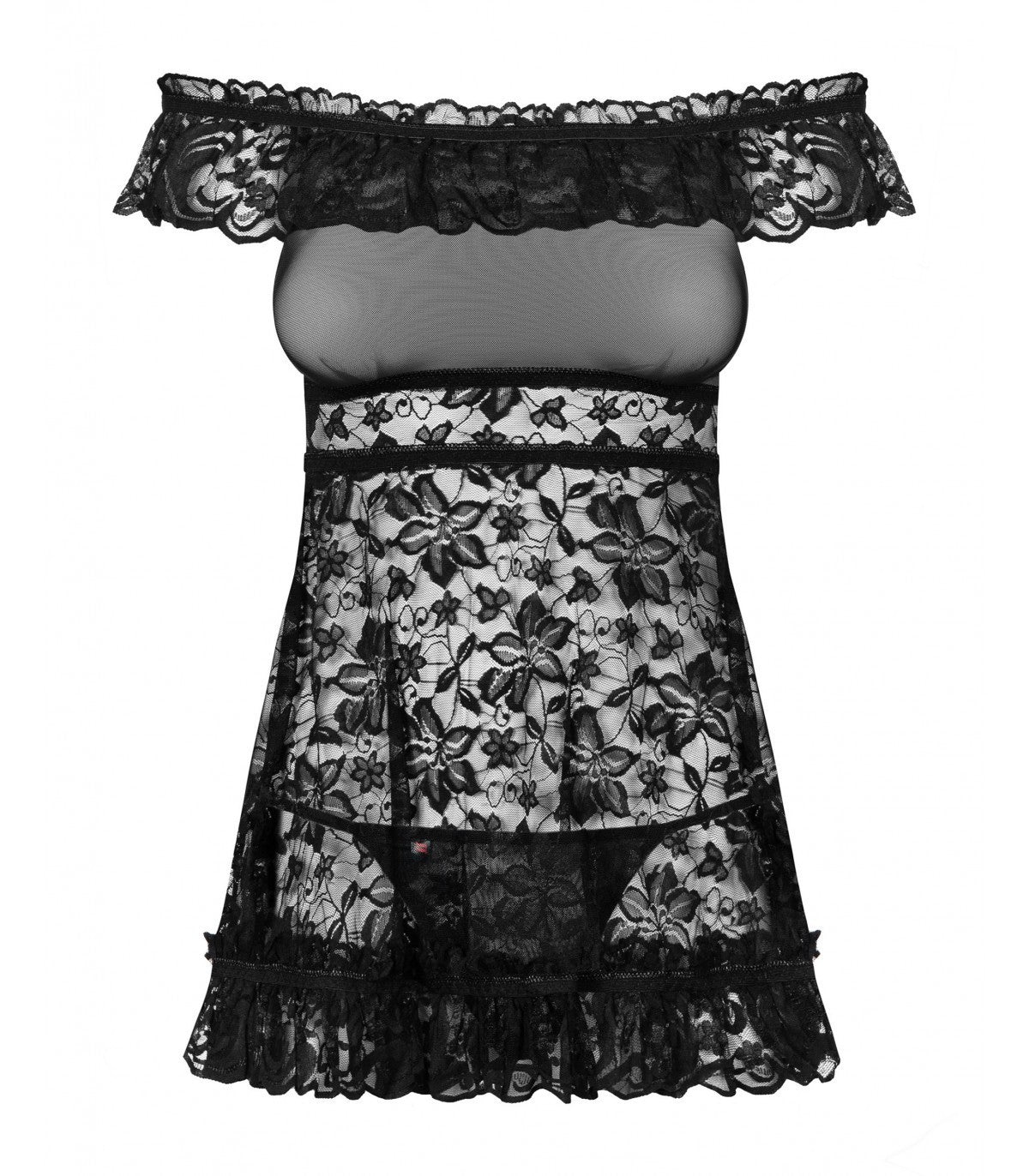 CAMICIA E PERIZOMA A FIORI NERA L/XL