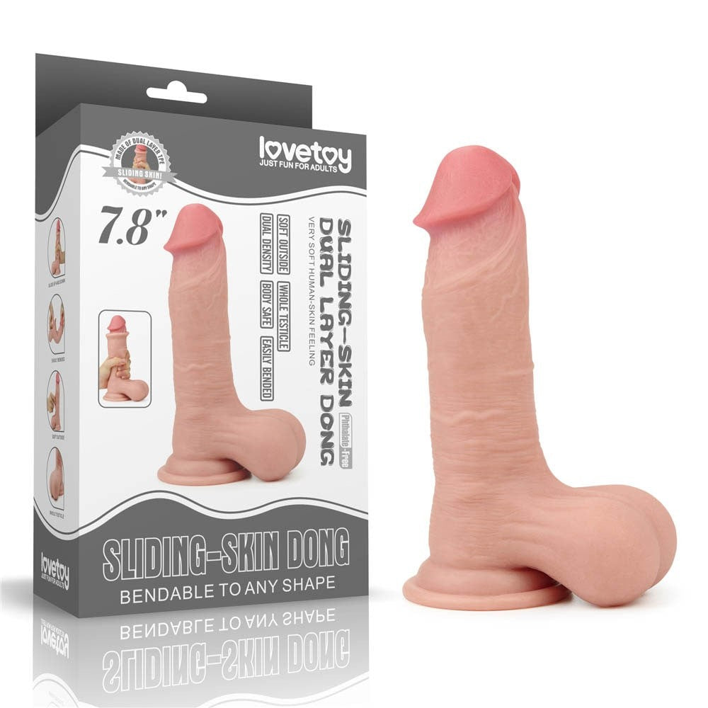 Dildo a doppio strato con pelle scorrevole da 7,8'' - Testicolo intero